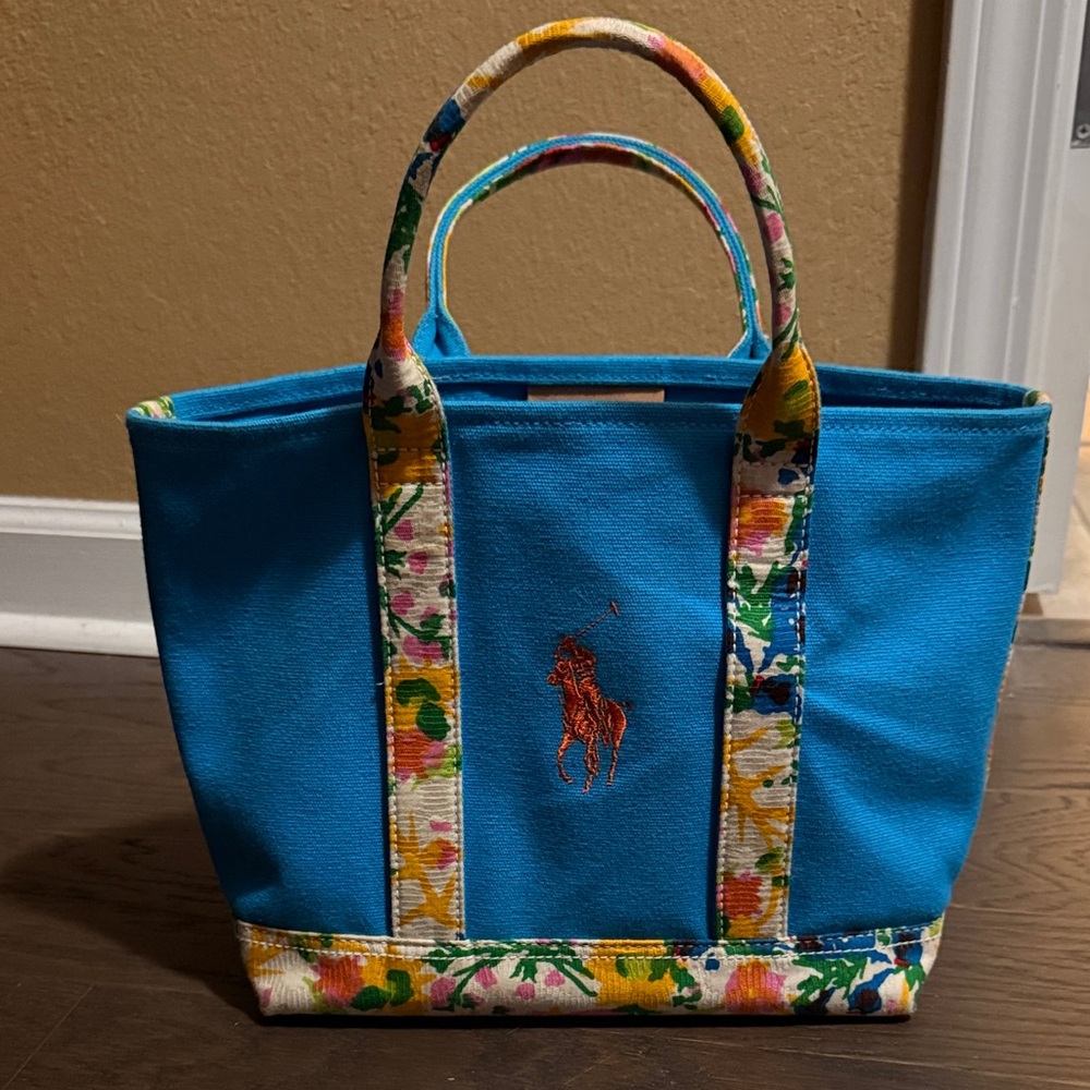 Ralph Lauren Blue Tote with Floral Accents